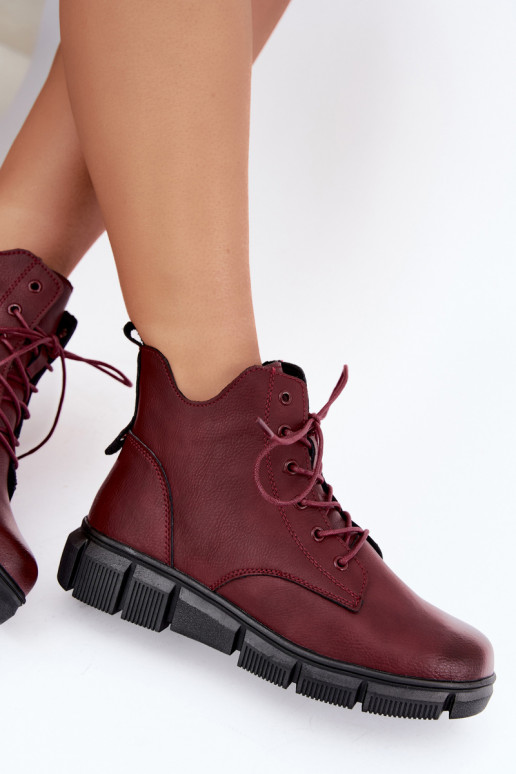 Insulated ankle boots made of faux leather burgundy color Girelisse