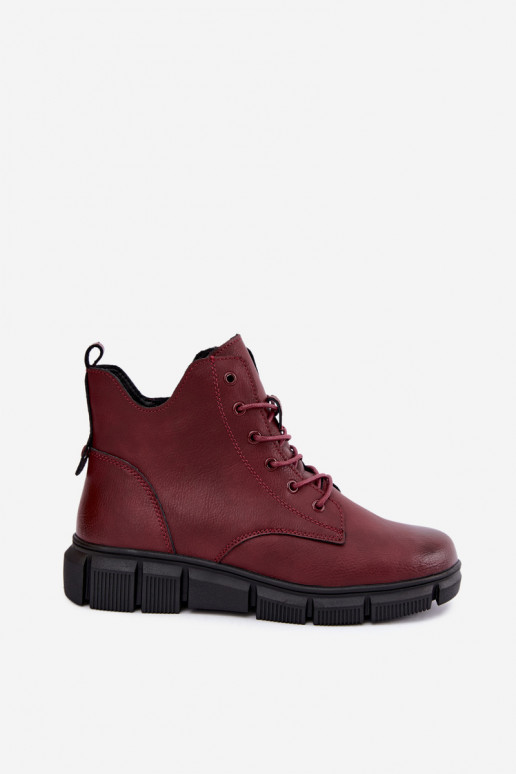 Insulated ankle boots made of faux leather burgundy color Girelisse
