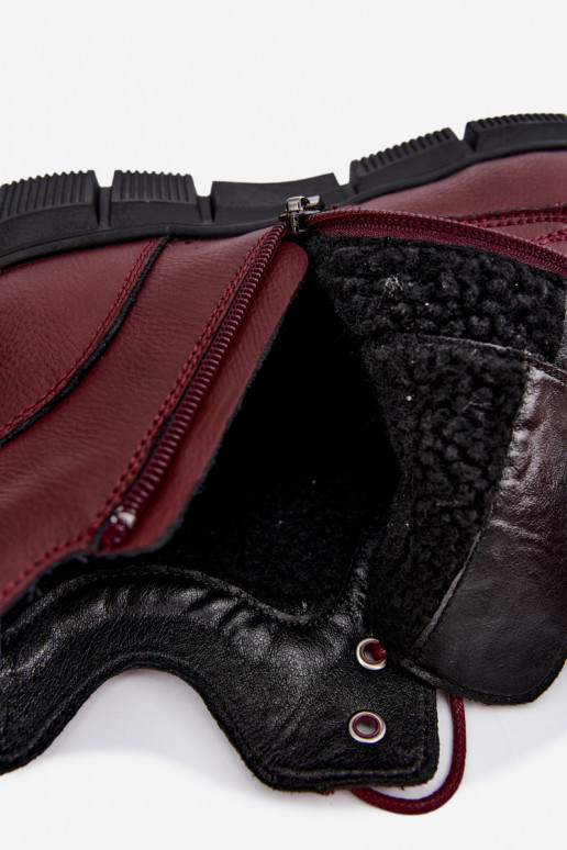 Insulated ankle boots made of faux leather burgundy color Girelisse
