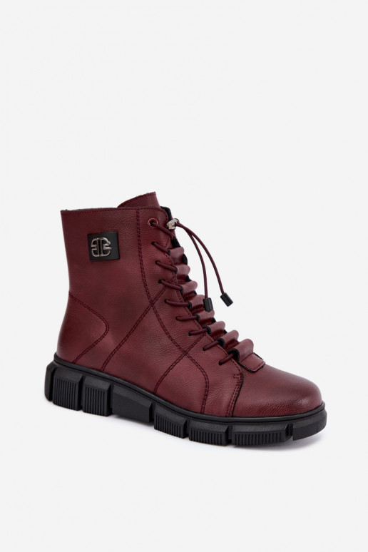 Faux leather insulated women's ankle boots burgundy color Savelia
