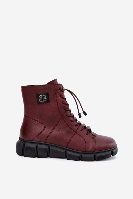Faux leather insulated women's ankle boots burgundy color Savelia