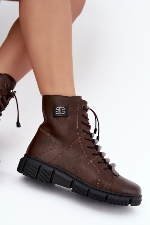Faux leather insulated women's ankle boots chocolate color Savelia