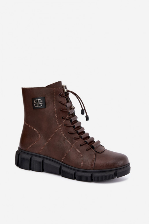 Faux leather insulated women's ankle boots chocolate color Savelia