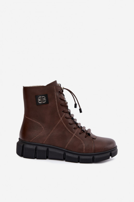 Faux leather insulated women's ankle boots chocolate color Savelia