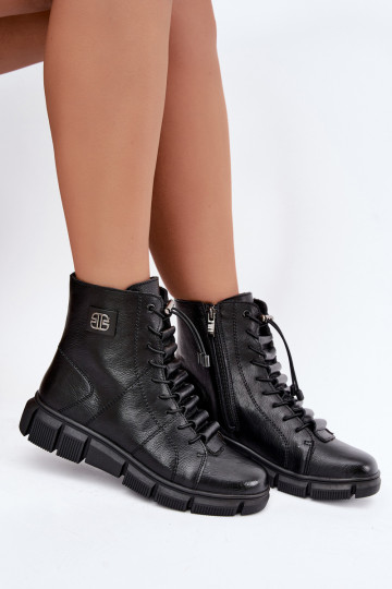 Faux leather insulated women's ankle boots black color Savelia