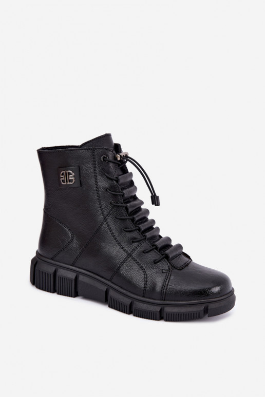 Faux leather insulated women's ankle boots black color Savelia
