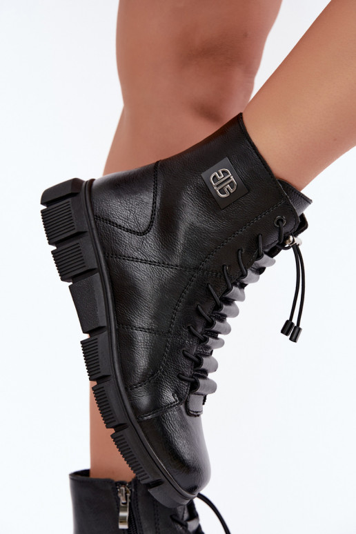 Faux leather insulated women's ankle boots black color Savelia