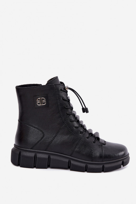 Faux leather insulated women's ankle boots black color Savelia