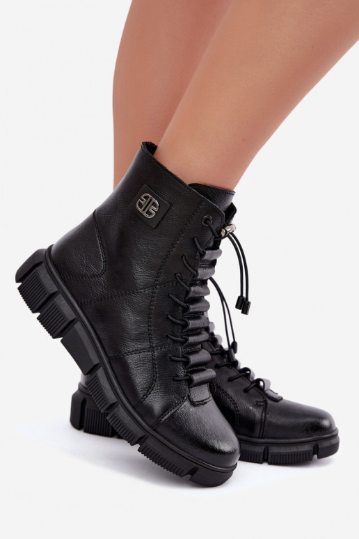 Faux leather insulated women's ankle boots black color Savelia