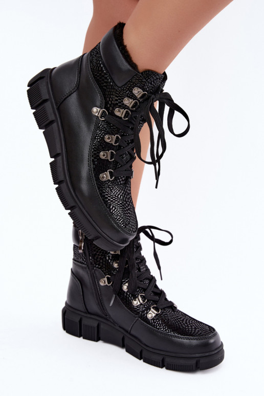 Faux leather insulated women's ankle boots black color INanelia