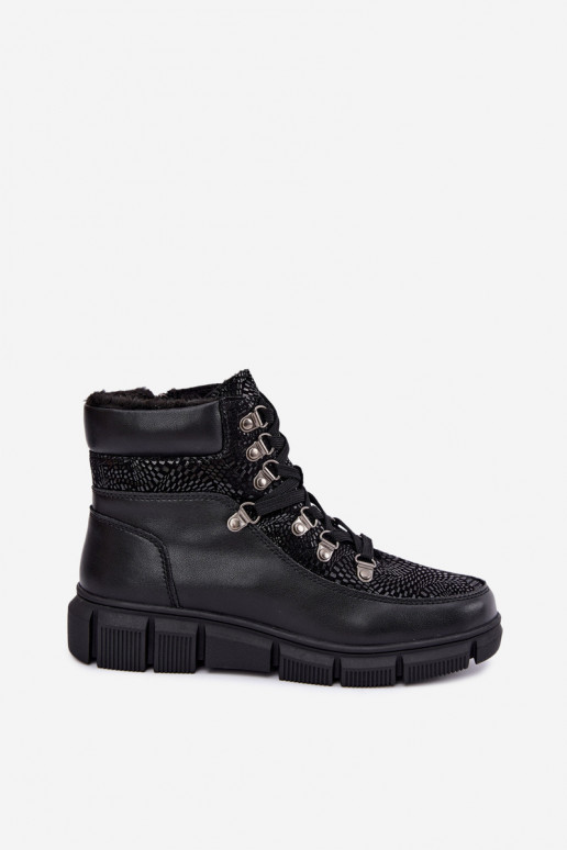 Faux leather insulated women's ankle boots black color INanelia