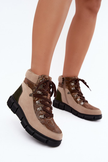 Faux suede insulated women's ankle boots sand color INanelia 2