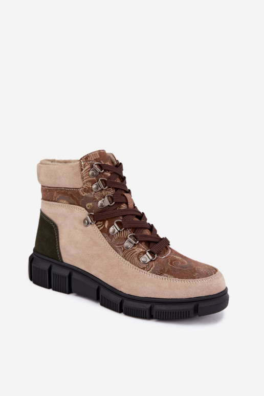 Faux suede insulated women's ankle boots sand color INanelia