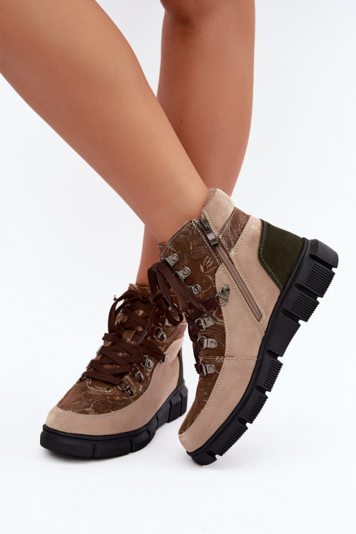 Faux suede insulated women's ankle boots sand color INanelia
