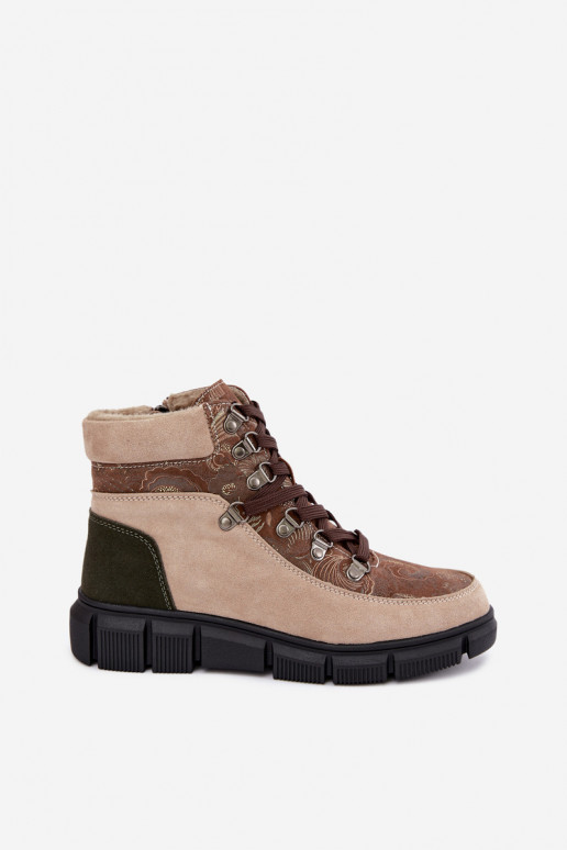 Faux suede insulated women's ankle boots sand color INanelia