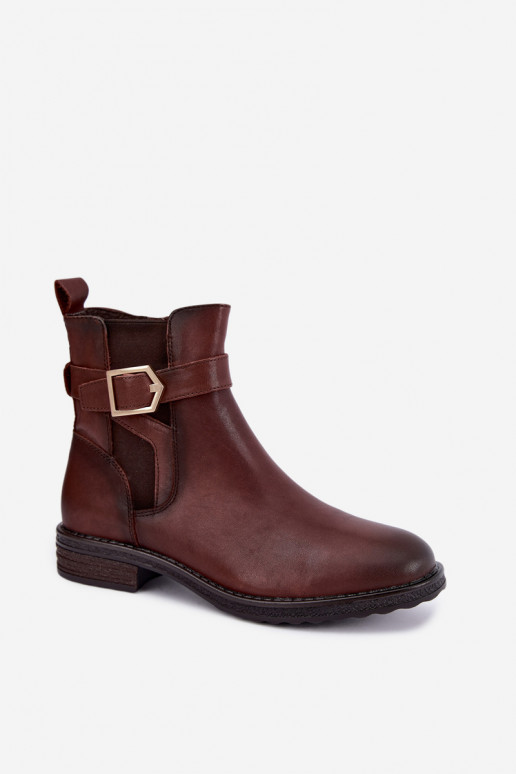 Faux leather insulated women's ankle boots with buckles Sergio Leone BT-43 brown