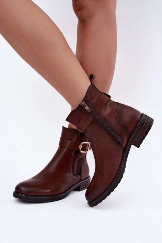 Faux leather insulated women's ankle boots with buckles Sergio Leone BT-43 brown