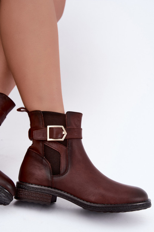 Faux leather insulated women's ankle boots with buckles Sergio Leone BT-43 brown