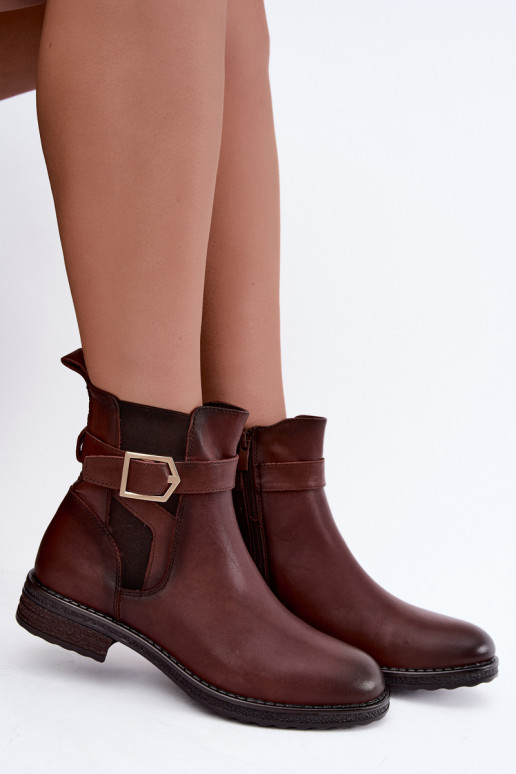 Faux leather insulated women's ankle boots with buckles Sergio Leone BT-43 brown
