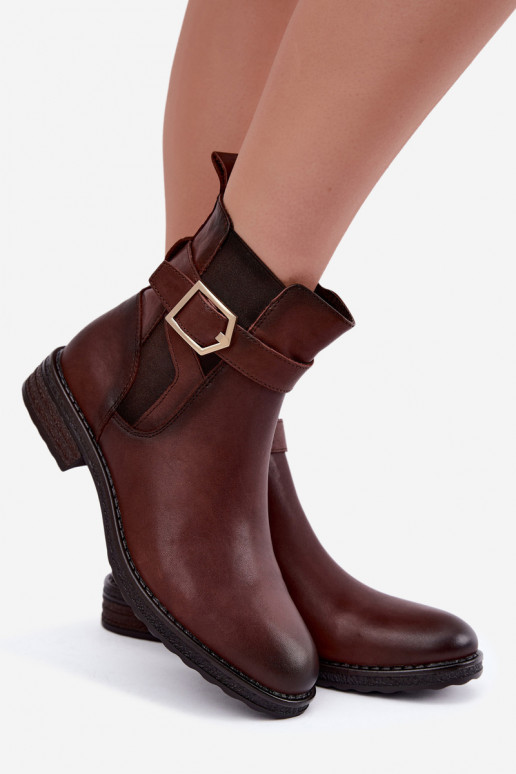 Faux leather insulated women's ankle boots with buckles Sergio Leone BT-43 brown