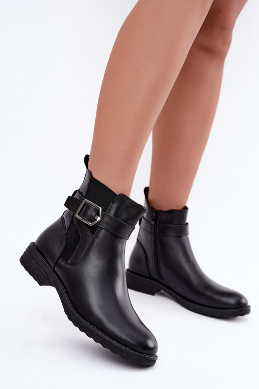 Faux leather insulated women's ankle boots with buckles Sergio Leone BT-43 black