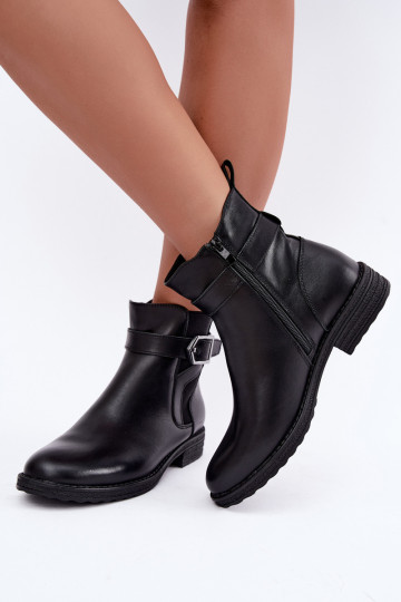 Faux leather insulated women's ankle boots with buckles Sergio Leone BT-43 black 2