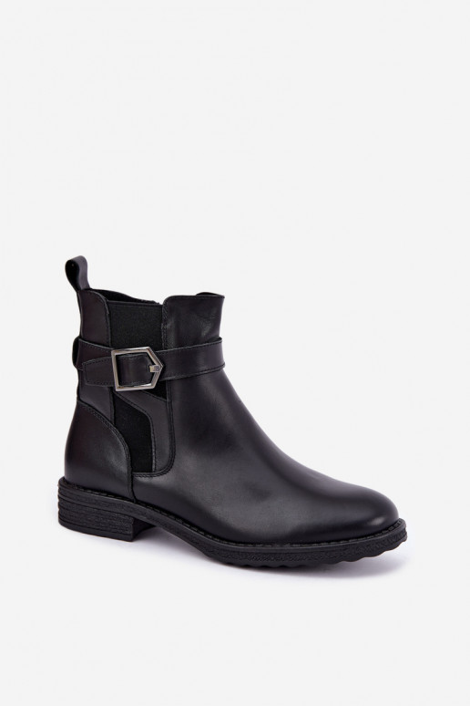 Faux leather insulated women's ankle boots with buckles Sergio Leone BT-43 black