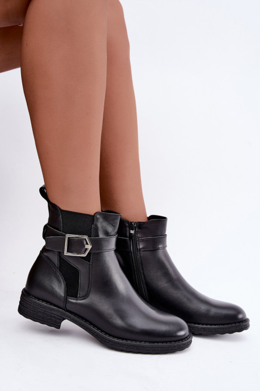 Faux leather insulated women's ankle boots with buckles Sergio Leone BT-43 black