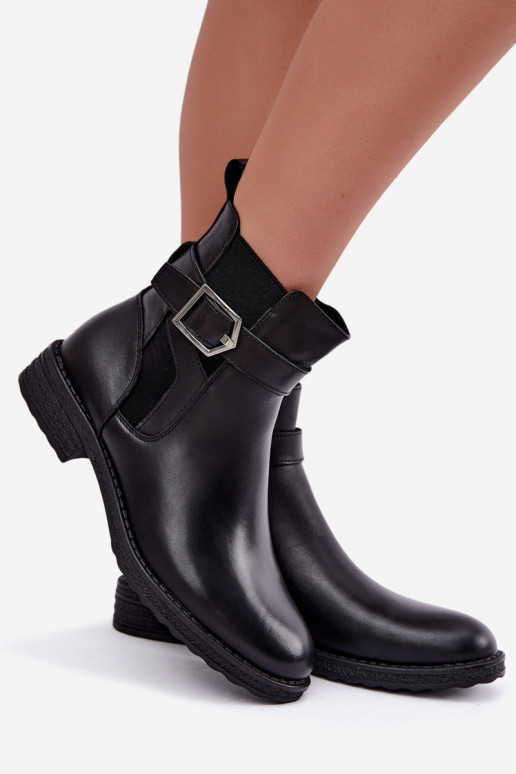 Faux leather insulated women's ankle boots with buckles Sergio Leone BT-43 black