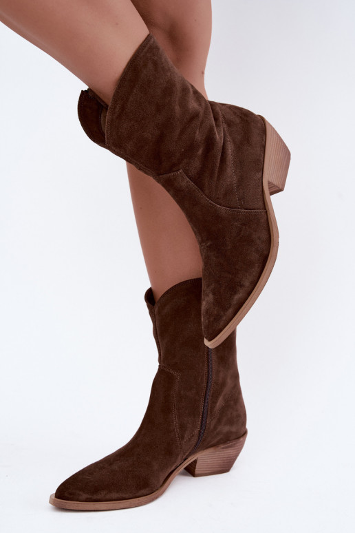 Faux suede cowboy style insulated boots Zazoo 4311 in chocolate color