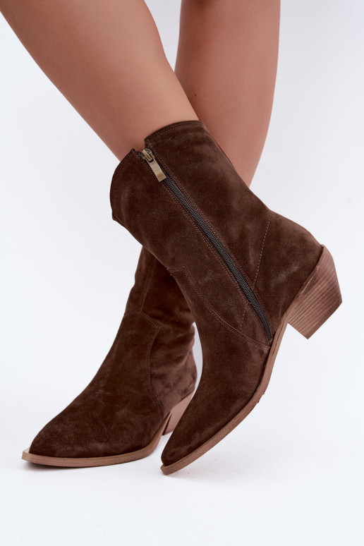 Faux suede cowboy style insulated boots Zazoo 4311 in chocolate color