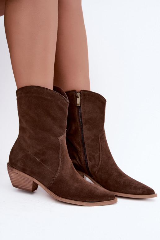 Faux suede cowboy style insulated boots Zazoo 4311 in chocolate color