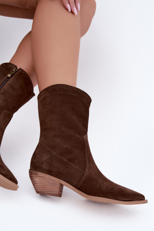 Faux suede cowboy style insulated boots Zazoo 4311 in chocolate color