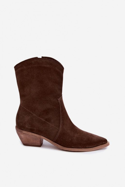 Faux suede cowboy style insulated boots Zazoo 4311 in chocolate color