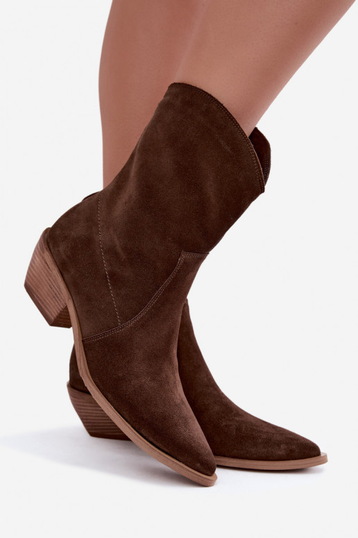 Faux suede cowboy style insulated boots Zazoo 4311 in chocolate color