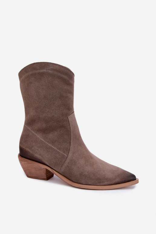 Faux suede cowboy style insulated boots Zazoo 4311 in sand color