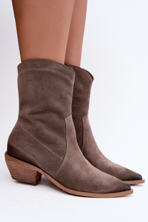 Faux suede cowboy style insulated boots Zazoo 4311 in sand color