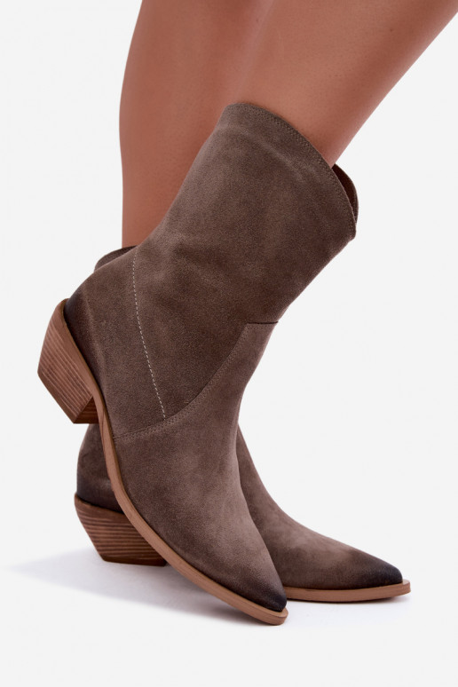 Faux suede cowboy style insulated boots Zazoo 4311 in sand color