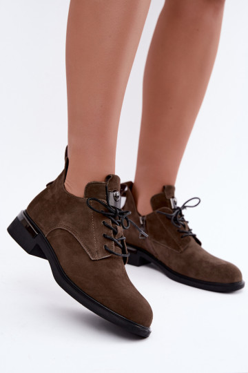 Faux suede ankle boots Vinceza 89151 in khaki color
