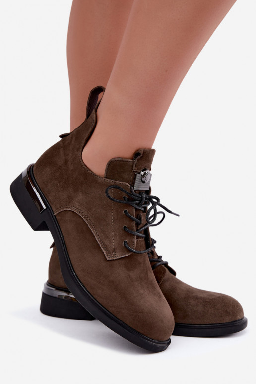 Faux suede ankle boots Vinceza 89151 in khaki color