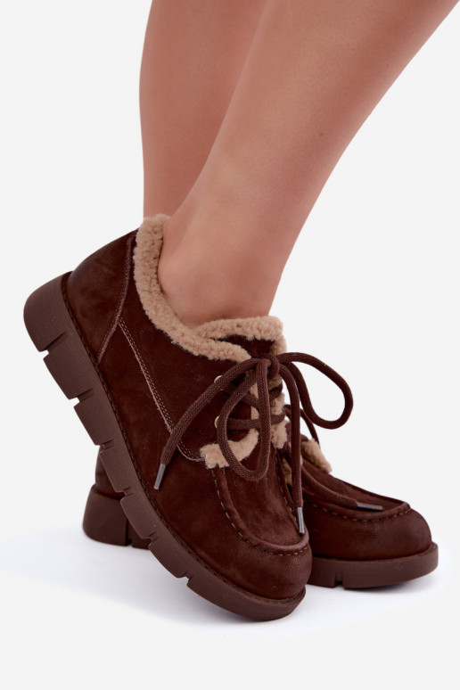 Faux suede low snow boots Vinceza 67022 in chocolate color