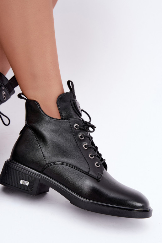 Leather ankle boots with ornaments Vinceza 133145 in black color