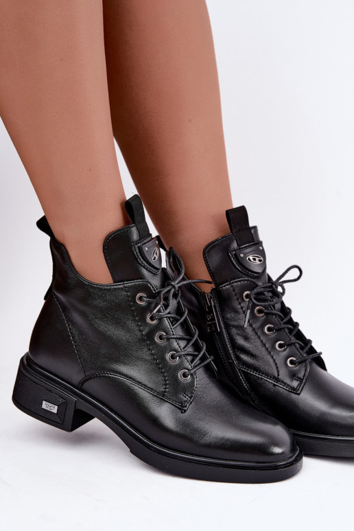 Leather ankle boots with ornaments Vinceza 133145 in black color