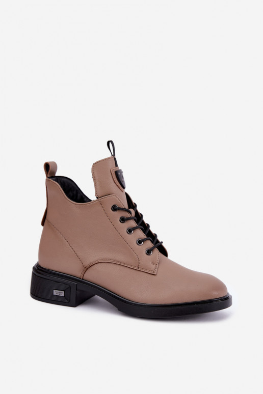 Leather ankle boots with ornaments Vinceza 133145 in sand color