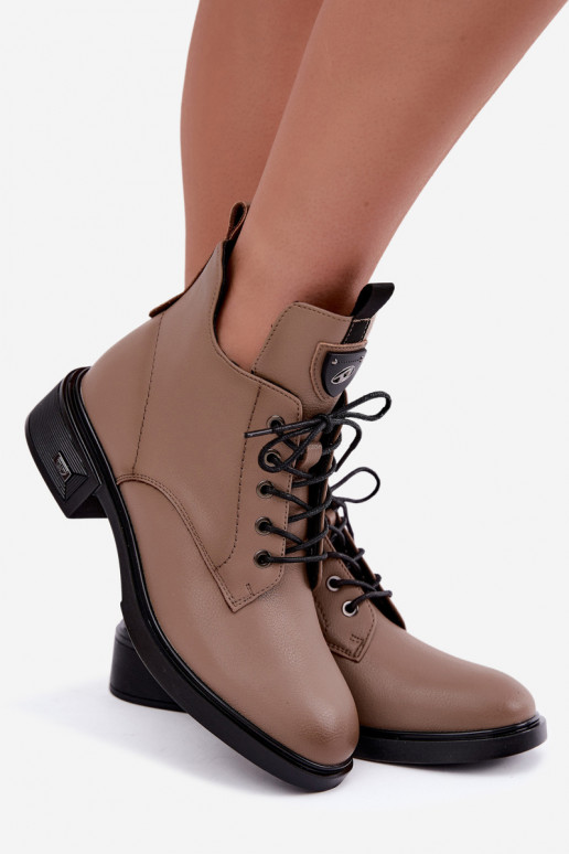 Leather ankle boots with ornaments Vinceza 133145 in sand color