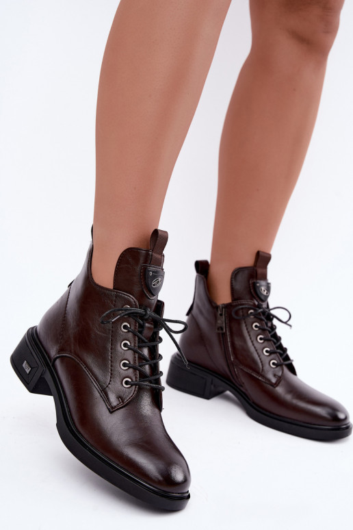 Leather ankle boots with ornaments Vinceza 133145 in chocolate color