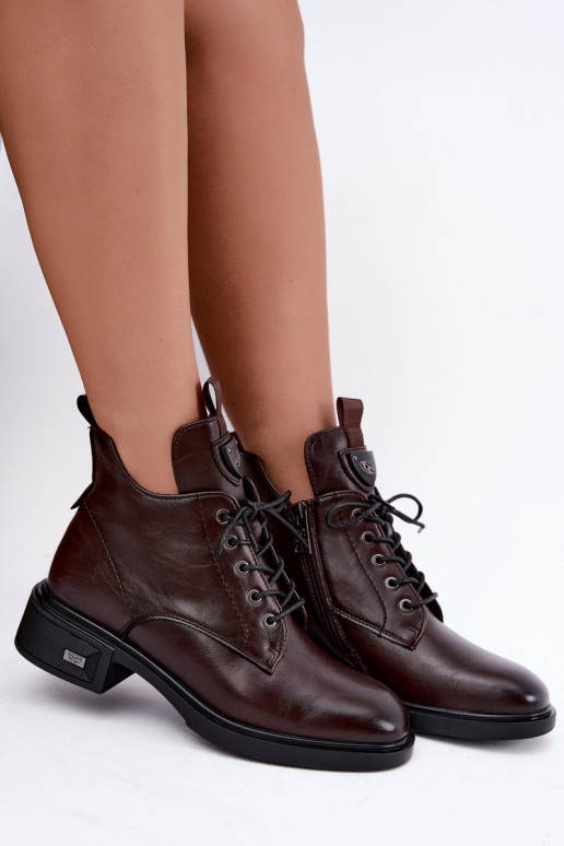 Leather ankle boots with ornaments Vinceza 133145 in chocolate color