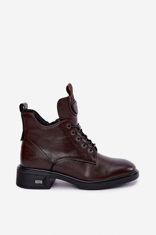 Leather ankle boots with ornaments Vinceza 133145 in chocolate color