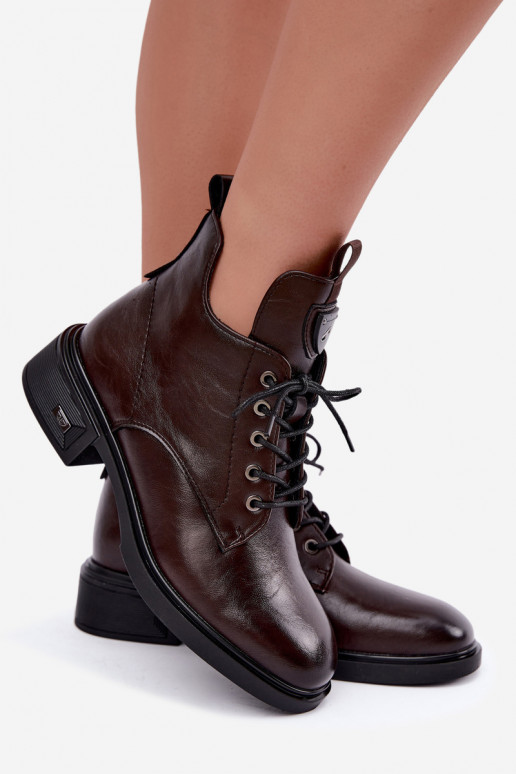 Leather ankle boots with ornaments Vinceza 133145 in chocolate color