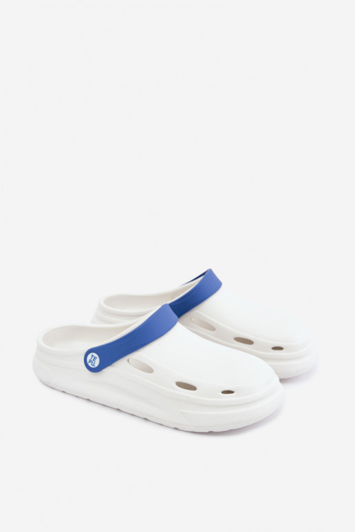 White and dark blue lightweight men's slippers with stripes Toren